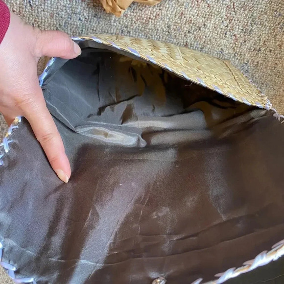 Vintage Unique Handmade Organic Palm Leaf Floral 3D Embroidery Bag/Wallet - Picture 3 of 5